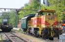 Thyssenkrupp Lok 605 mit Bereisungswagen 79001 EH am 1.5.2024 im Landschaftspark Duisburg-Nord.