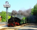 99 1777-4 der Weißeritztalbahn (750 mm) am 4.5.2018 bei der Einfahrt Kurort-Kipsdorf.